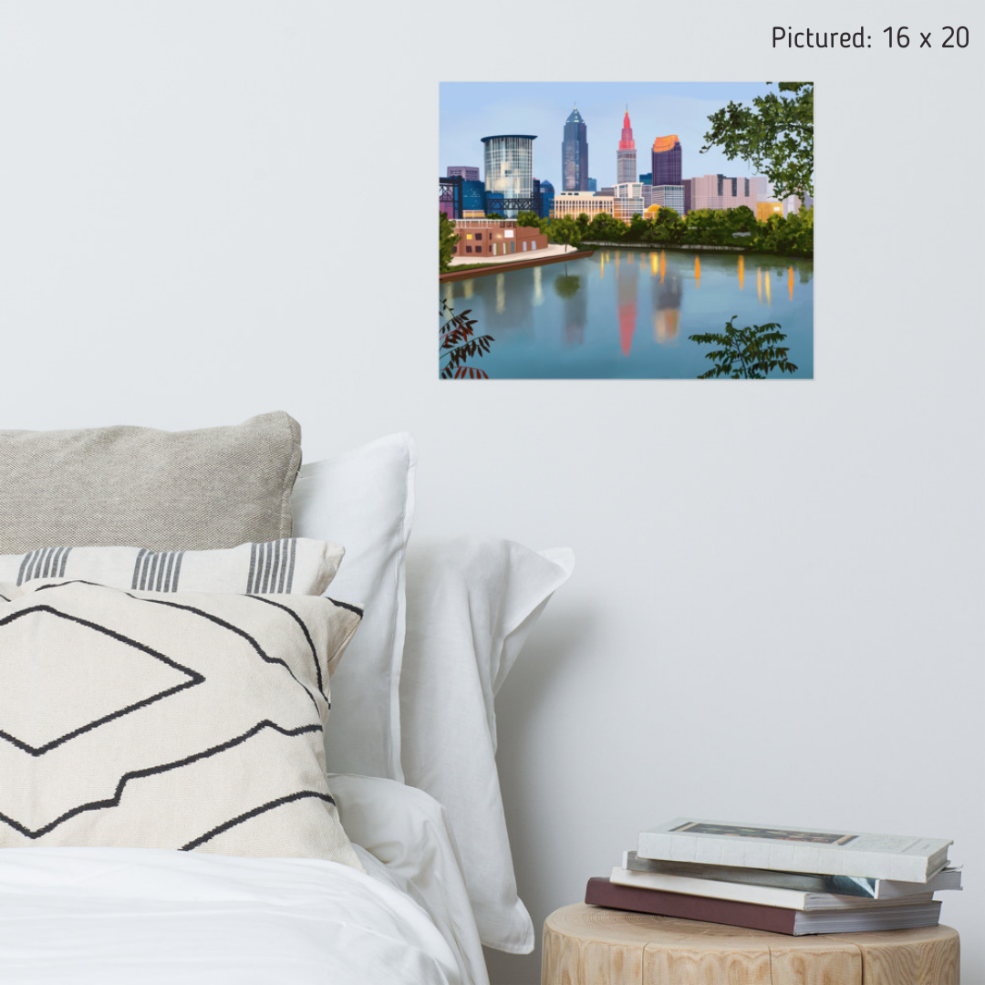 Cleveland Skyline Art, Original Cleveland Skyline Watercolor Painting,  Cleveland Ohio Art, Watercolor Skyline Painting, Cleveland Gifts 