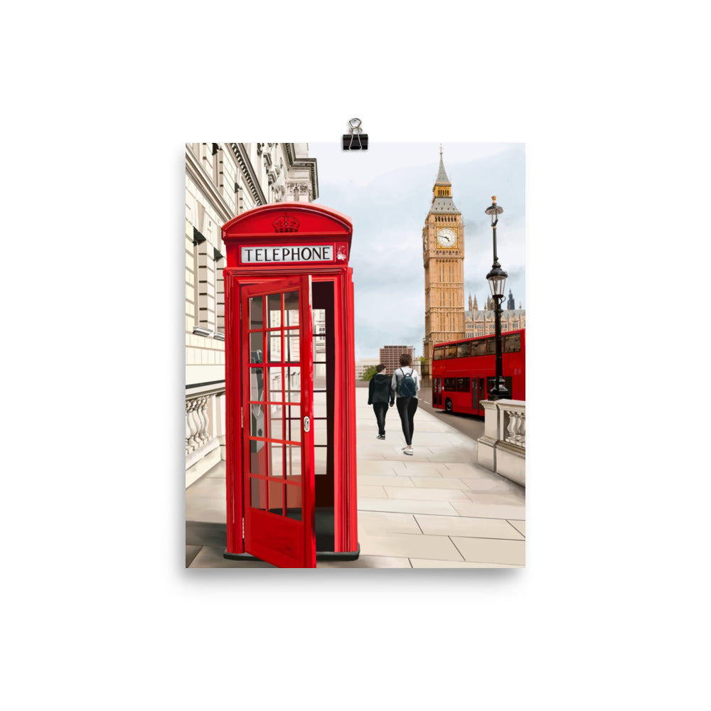 London Telephone Booth and Big Ben Art Print