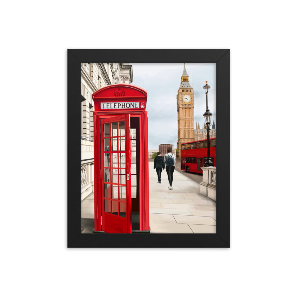 London Telephone Booth and Big Ben Framed Art Print