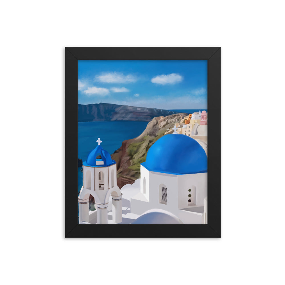 Santorini Blue Domes Framed Art Print