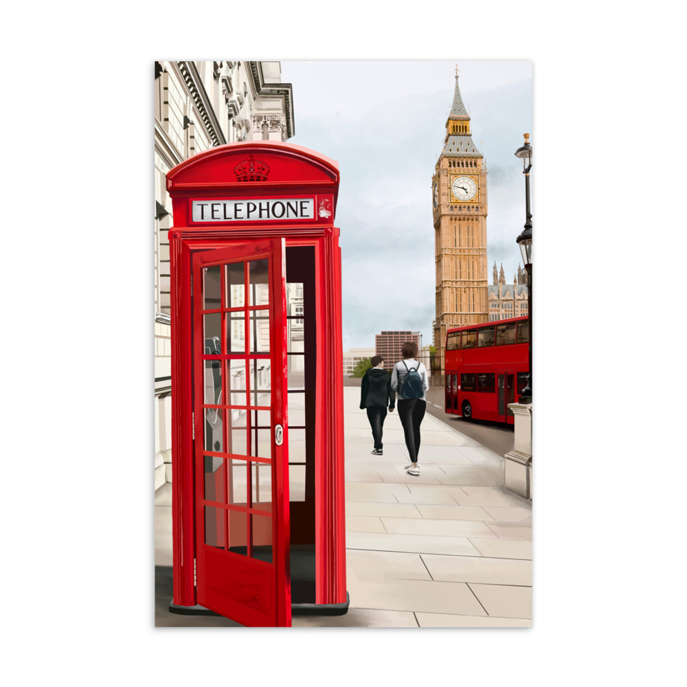 London Telephone Booth and Big Ben Postcard