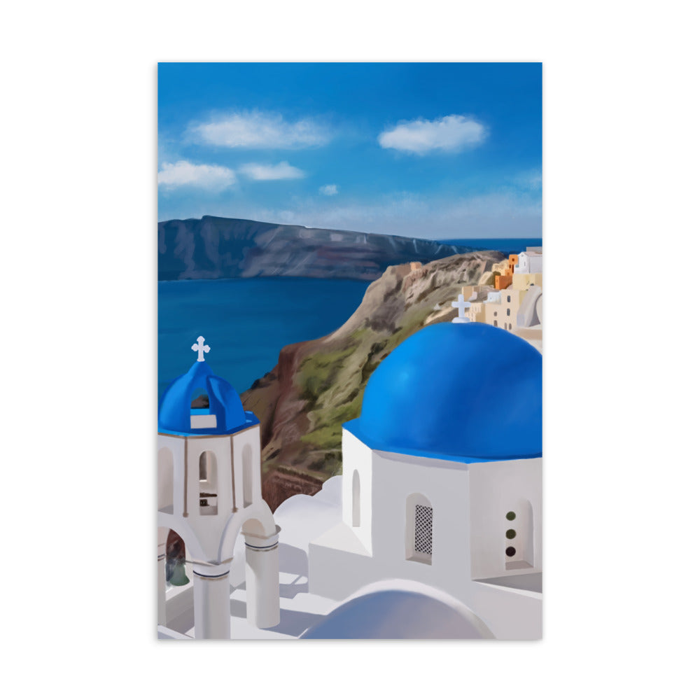Santorini Blue Domes Postcard